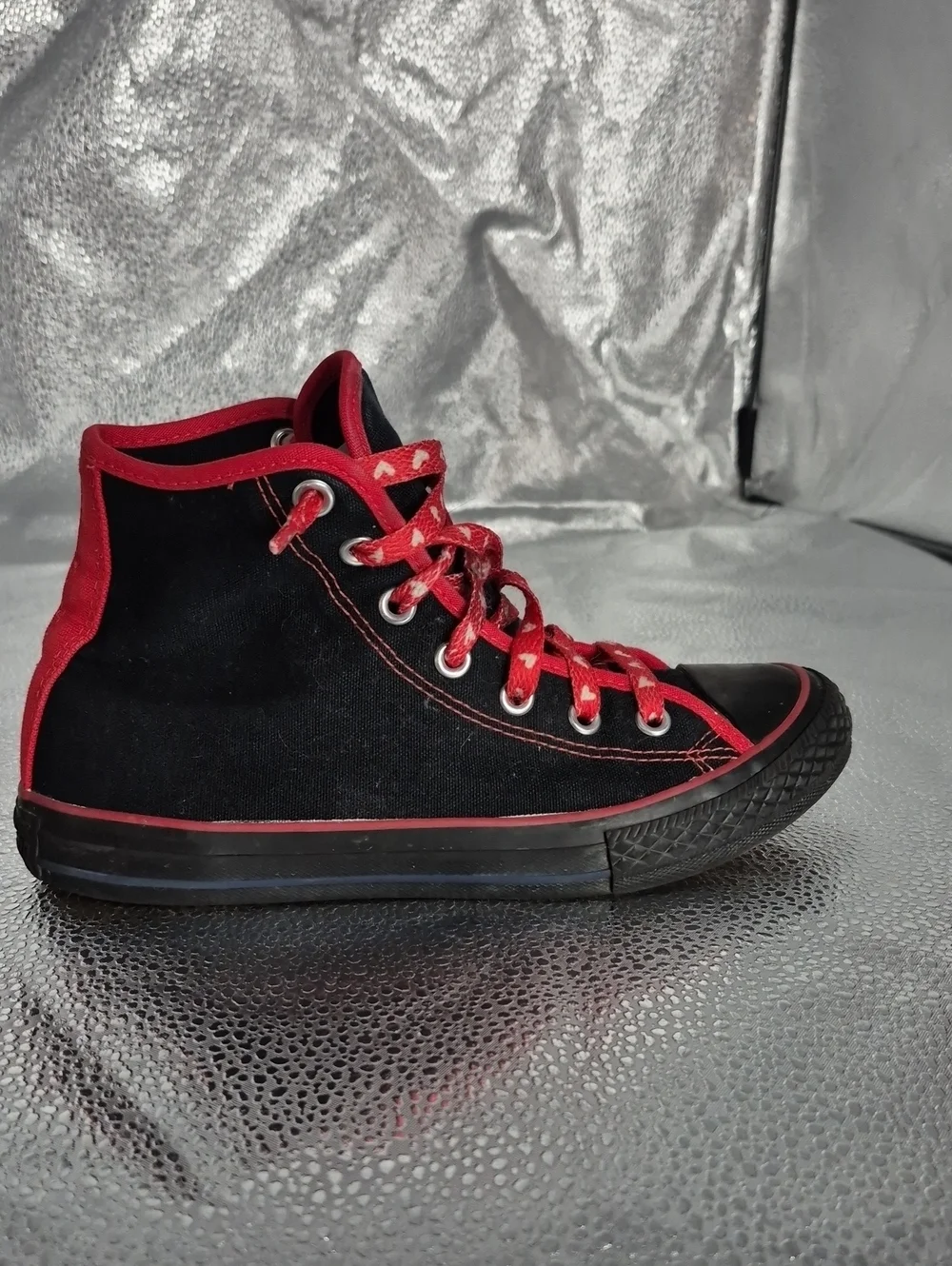 Converse Girl's 3 Black High-Top Sneakers with Red Accents